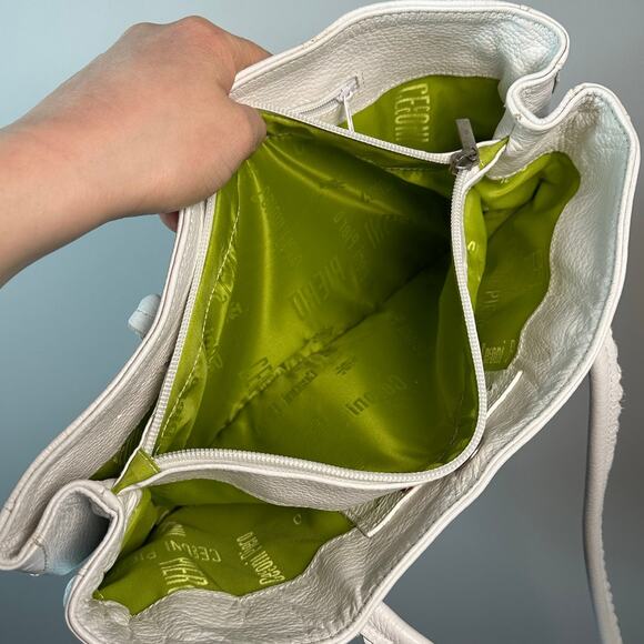 Vintage Cecconi Piero Leather Hand Painted Floral White Pebble Shoulder Bag - Picture 8 of 14